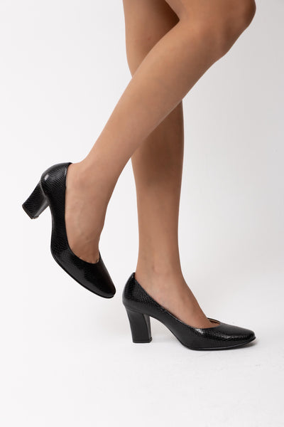 Textured Block Heels 823 - Black