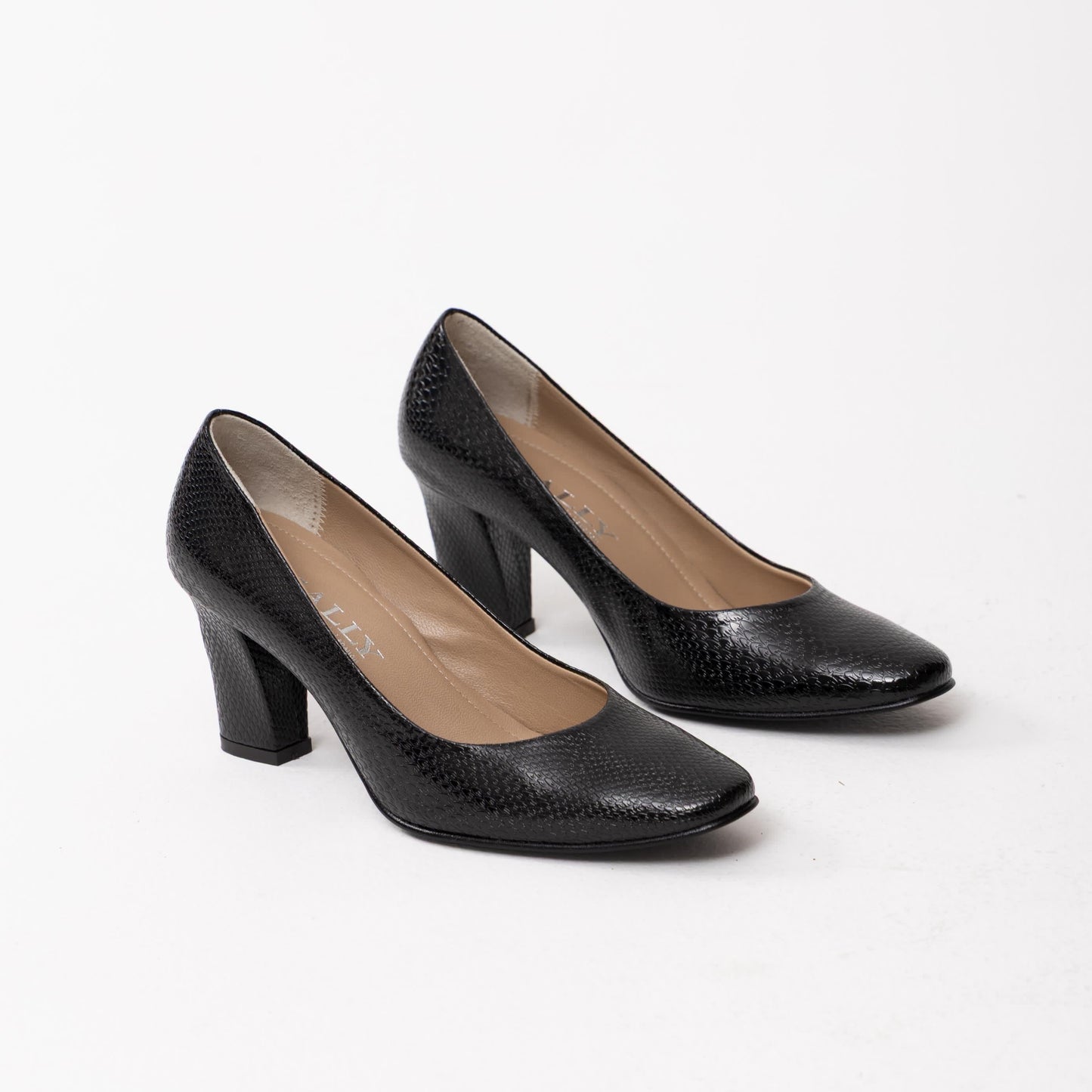 Textured Block Heels 823 - Black