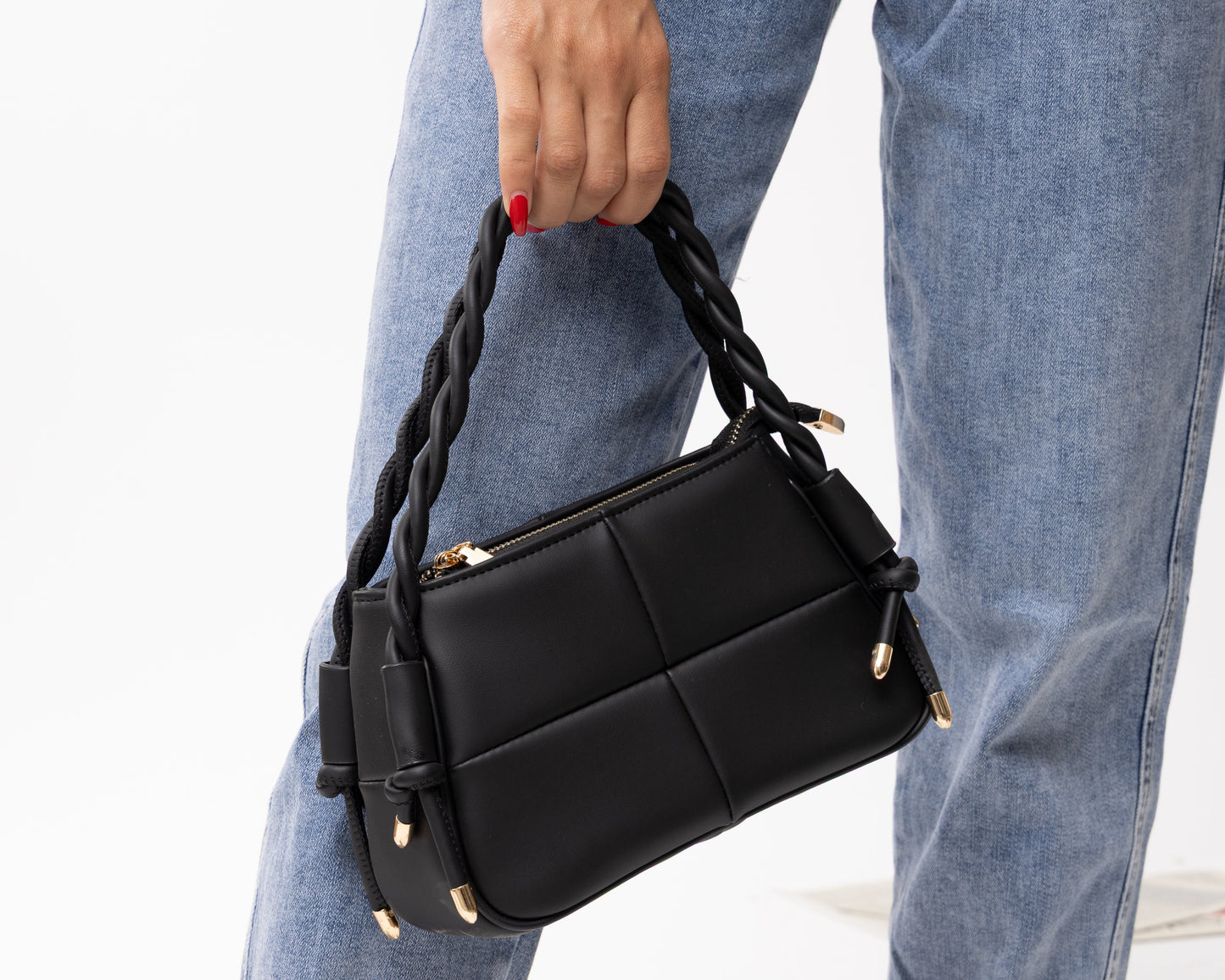 Braided Handle Quilted Handbag