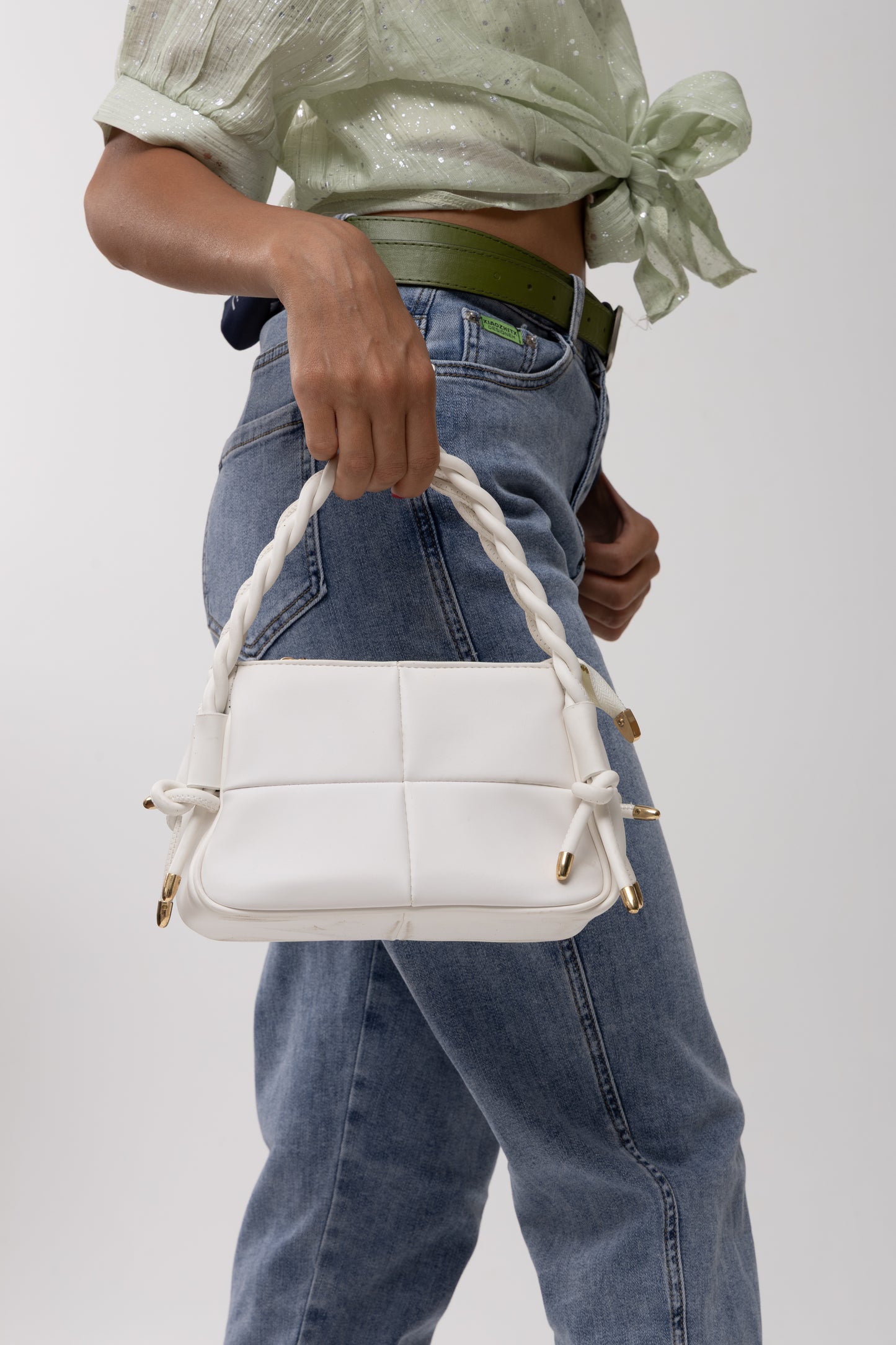 Braided Handle Quilted Handbag