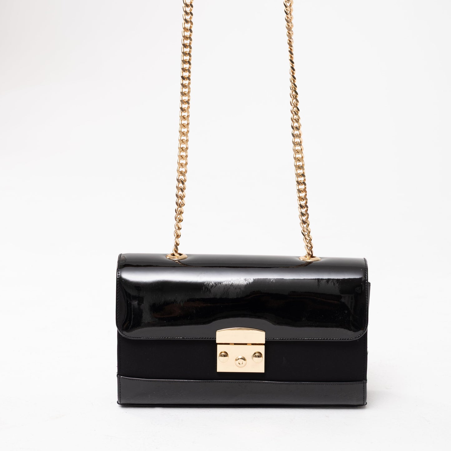 Patent Chain Crossbody - Black