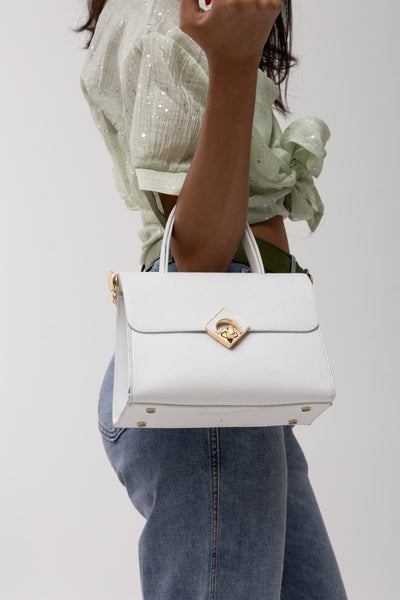 Turn-Lock Leather Handbag