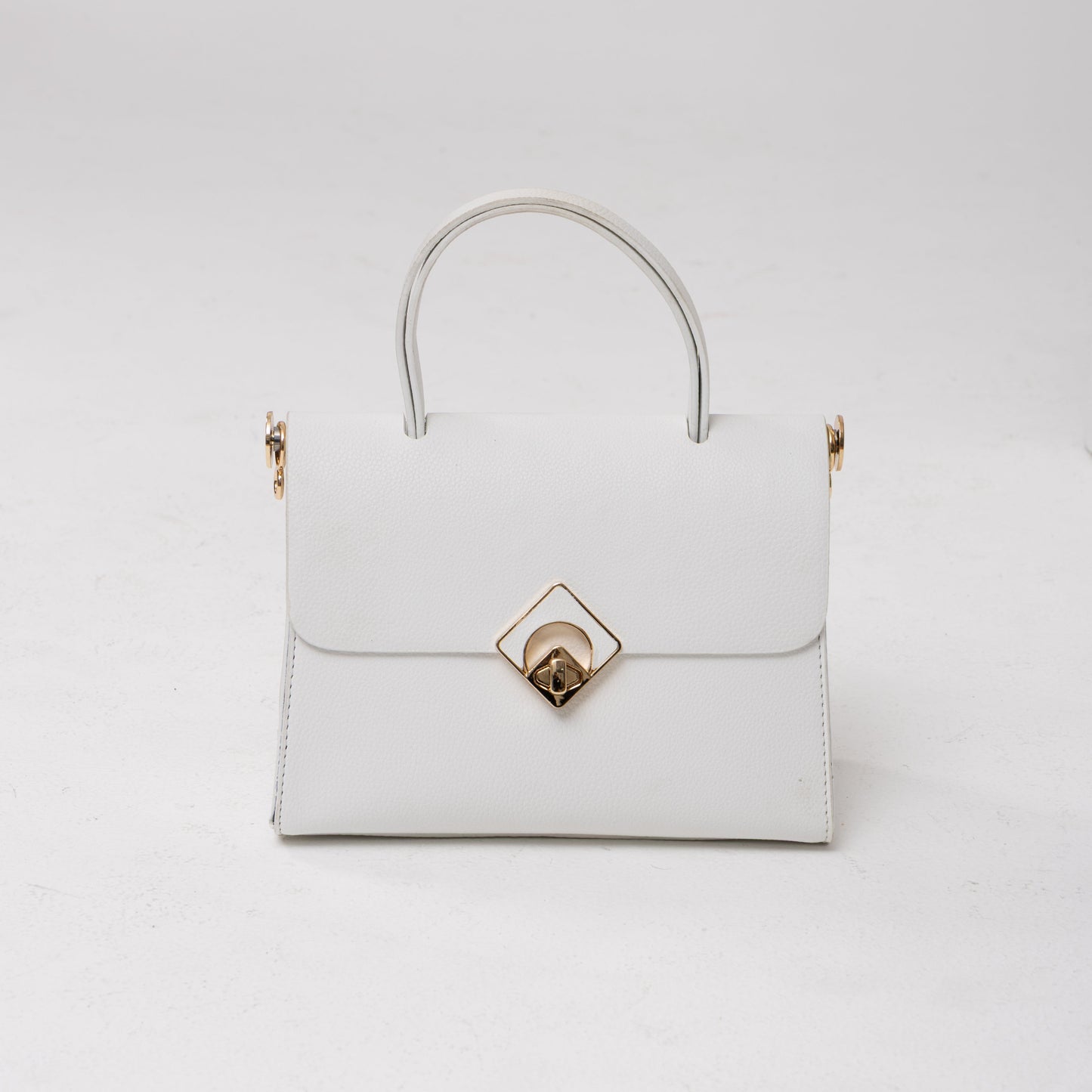 Turn-Lock Leather Handbag
