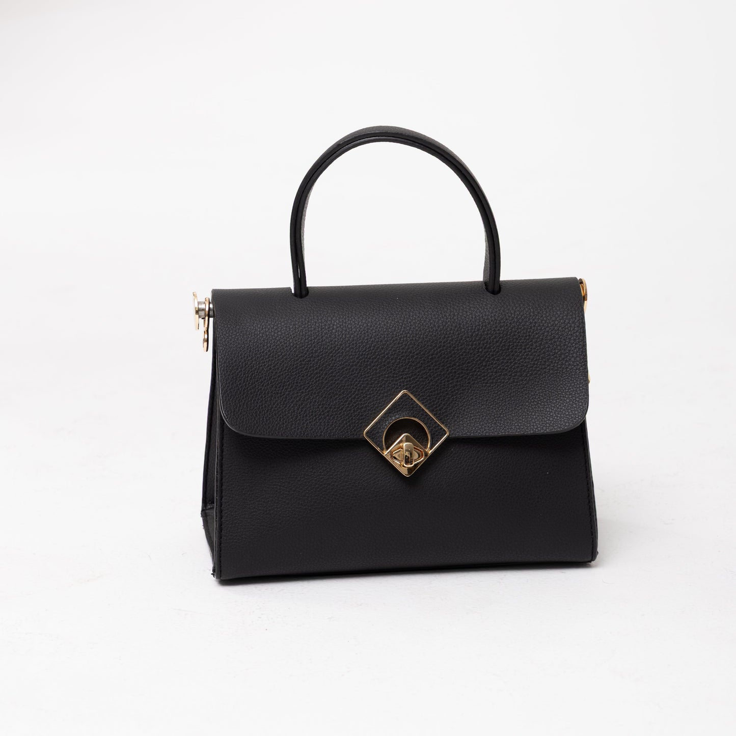 Turn-Lock Leather Handbag