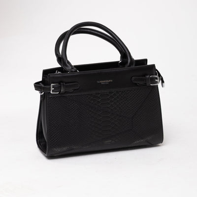 Woven Panel Structured Handbag - Black