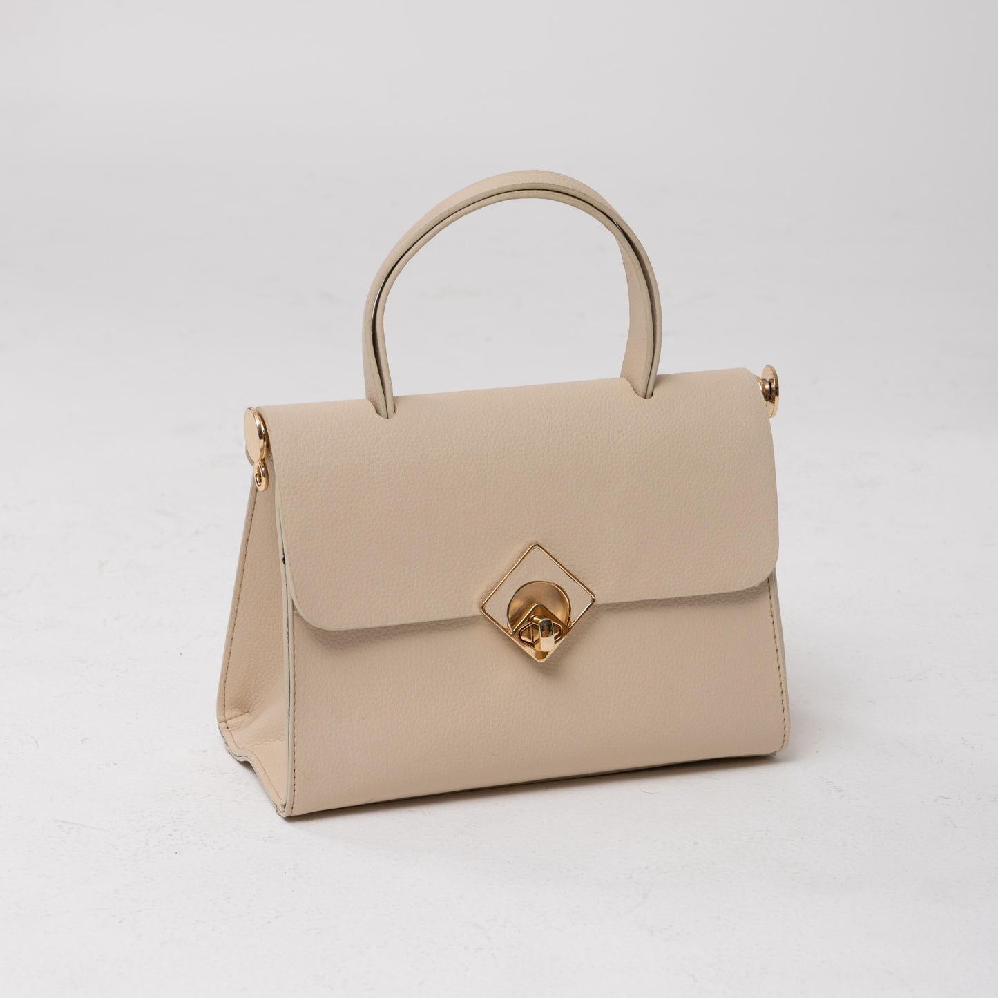 Turn-Lock Leather Handbag